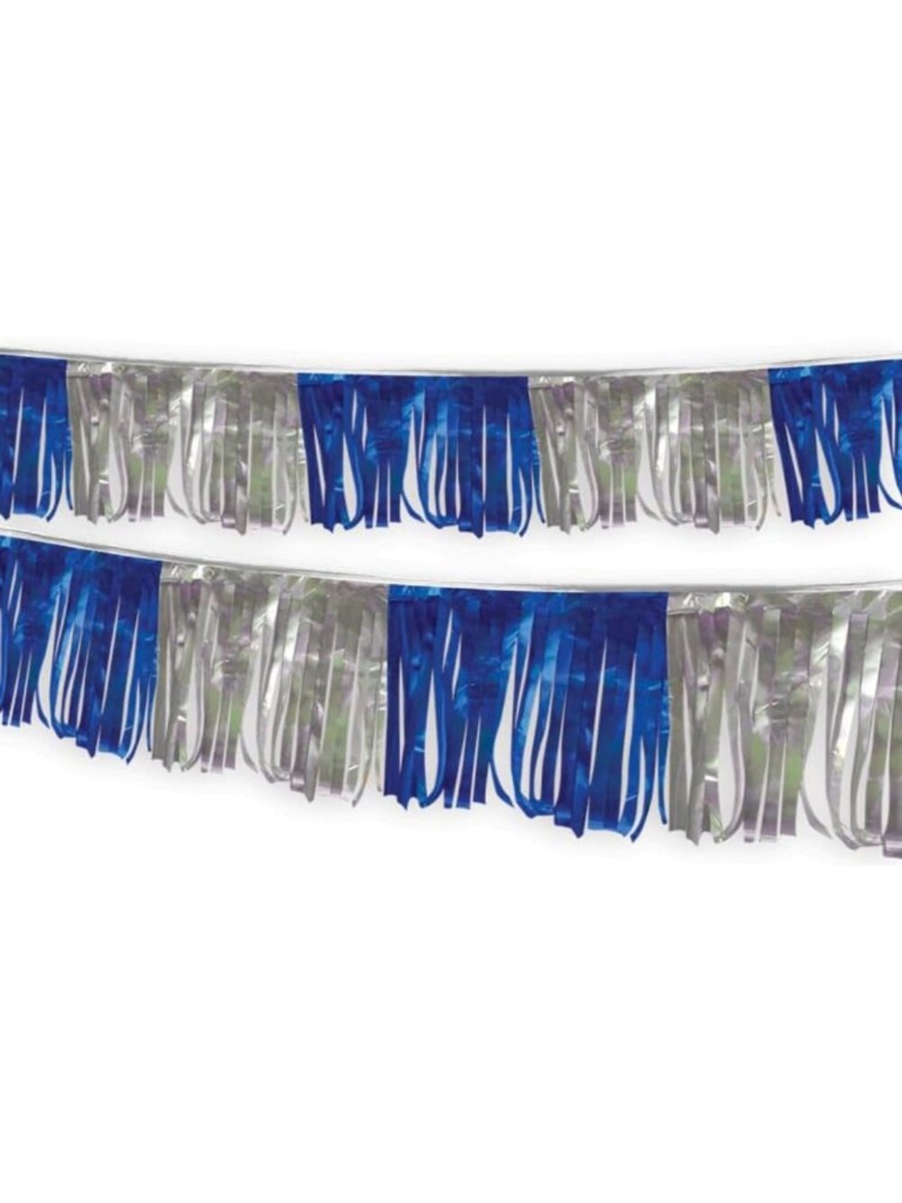 60 Ft Metallic Fringe Pennant Banner - Blue & Silver Party Decor for Events